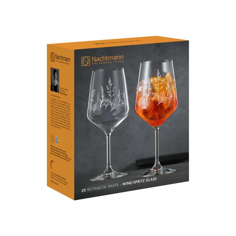 Nachtmann Tattoo Wein/Spritzglas Botanical White, 2er Set, Weinglas, Longdrinkglas, Kristallglas, 630 ml, 105722