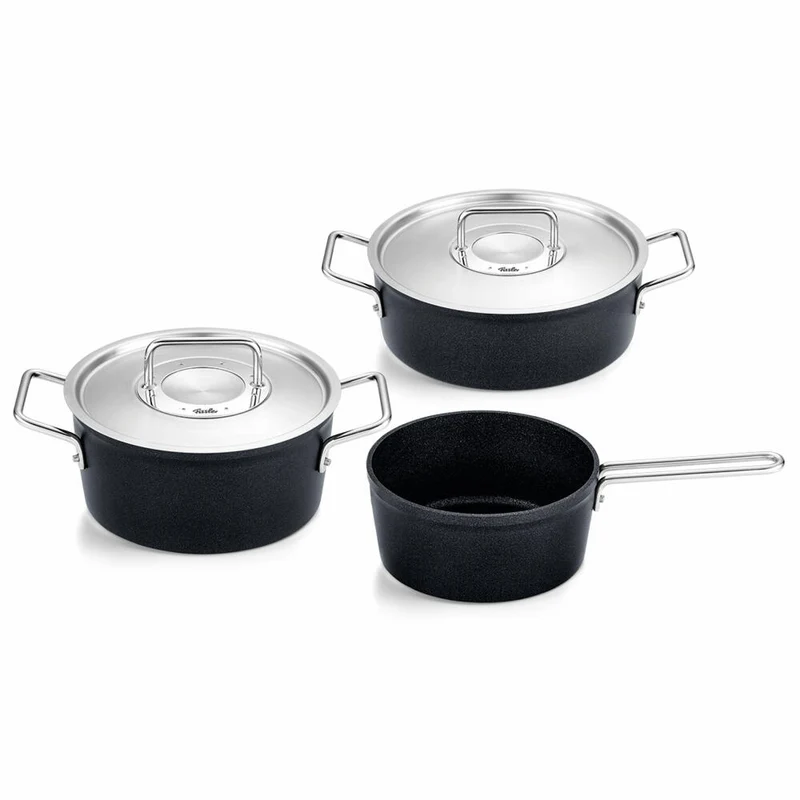 Fissler Topf-Set Adamant 3-tlg. mit Metalldeckeln, Kochtopf + Bratentopf + Stielkasserolle, Aluminium, Anthrazit, 156-114-03-000
