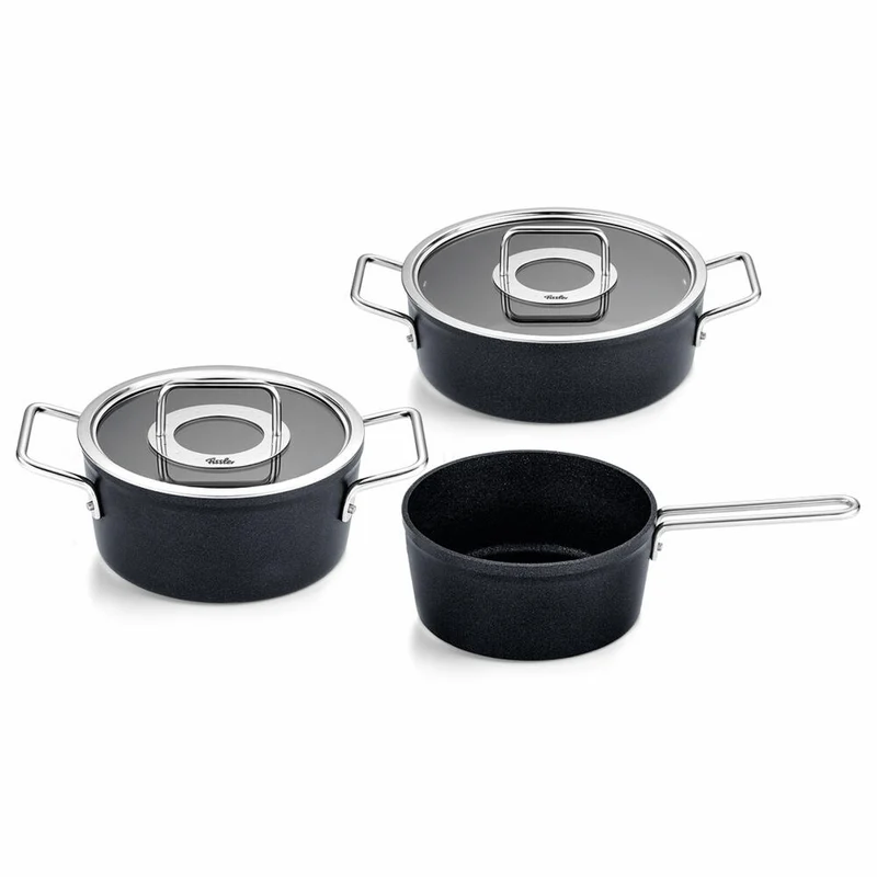 Fissler Topf-Set Adamant 3-tlg. mit Glasdeckeln, Kochtopf + Bratentopf + Stielkasserolle, Aluminium, Anthrazit, 156-115-03-000