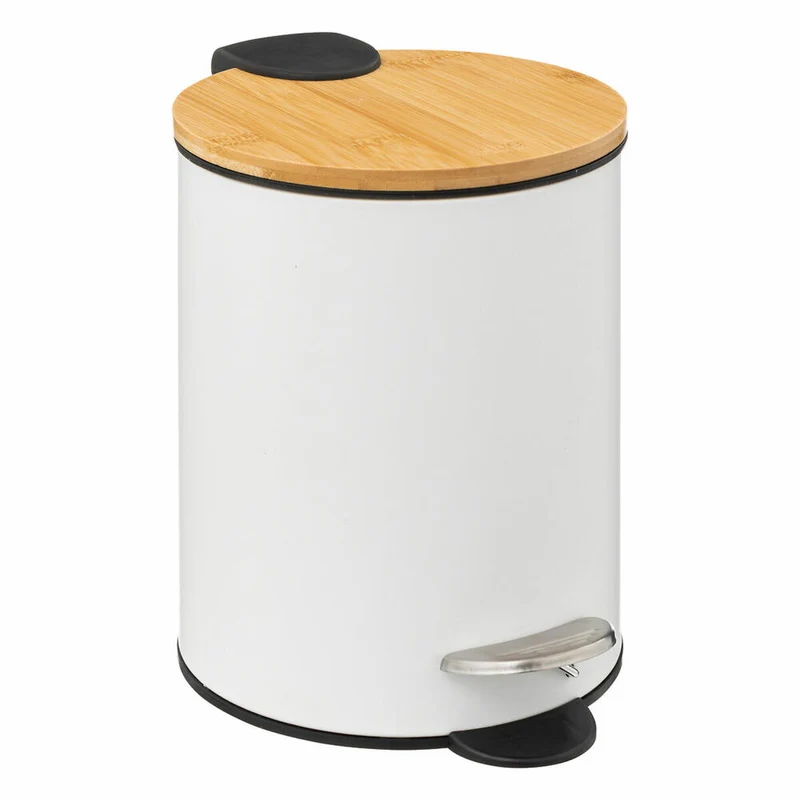 5five Simply Smart Abfalleimer Modern Color Soft Close, Kosmetikeimer, Metall, Bambus, Kunststoff, Weiß, 3 Liter, 174572G