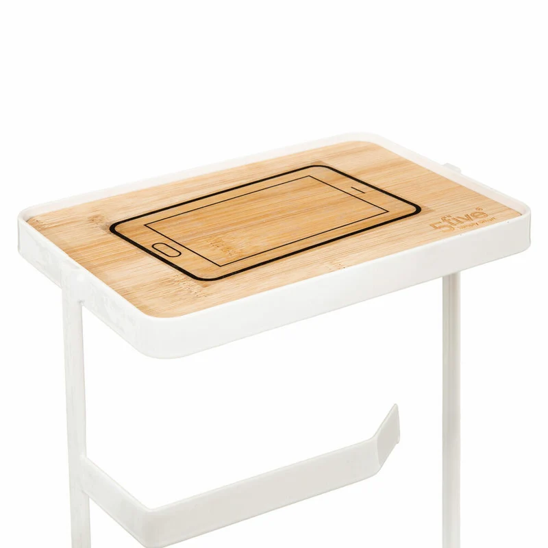 5five Simply Smart Toiletten-Butler Modern Color mit Handyablage, WC-Rollen-Halter, Eisen, Bambus, Weiß, 59 cm, 174679A