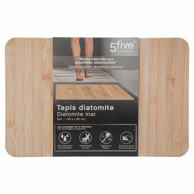 5five Simply Smart Kieselgur-Badematte Bamboo-Optik, Kieselgur, EVA-Schaum, Braun, 39 x 60 cm, 174683A