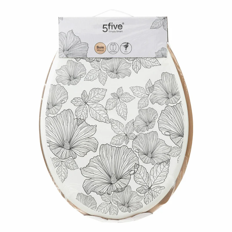 5five Simply Smart WC-Sitz Black Flora, Toilettensitz, HDF, Zink, Kunststoff, Schwarz, Weiß, 174693A