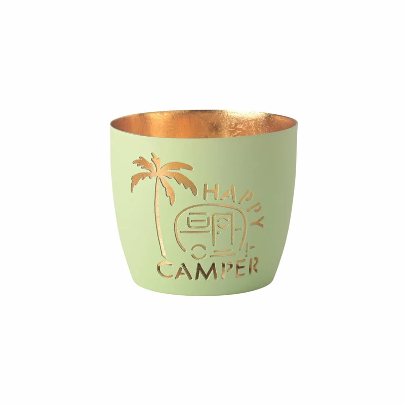 Gift Company Windlicht Madras Happy camper M, Teelichthalter, Kerzenhalter, Eisen, pastellgrün / Gold, H 8.5 cm, 1155304079