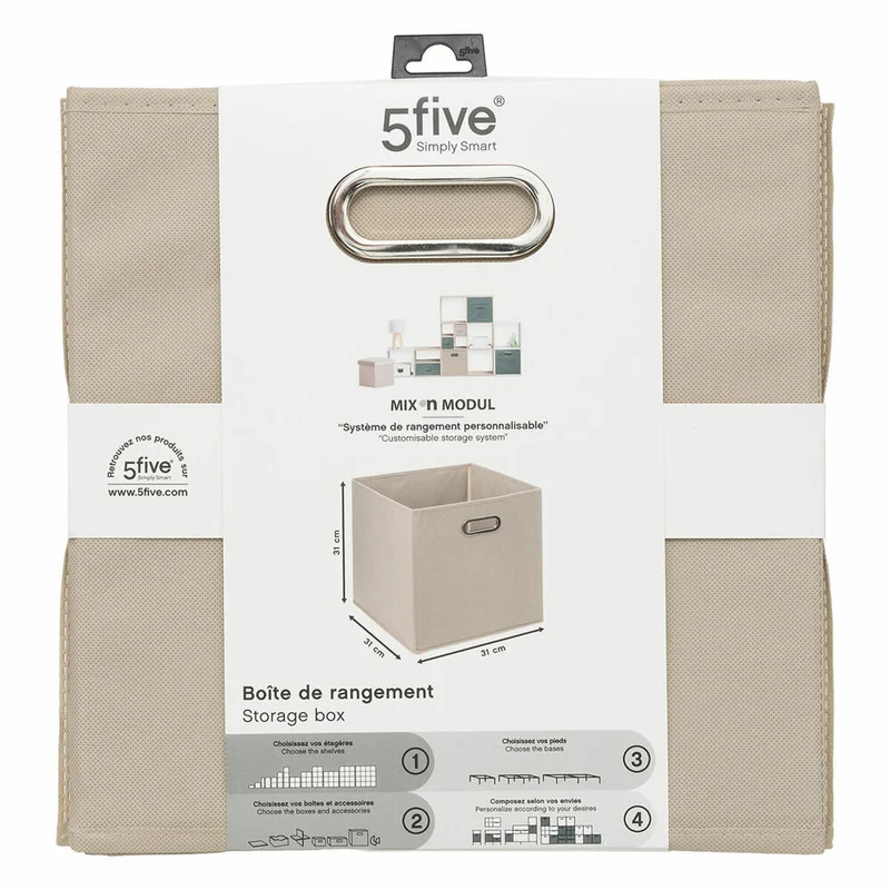 5five Simply Smart Aufbewahrungskorb Mix N Modul Leinenoptik, Pappe, PP-Kunststoff, Beige, 31 x 31 cm, 138885O