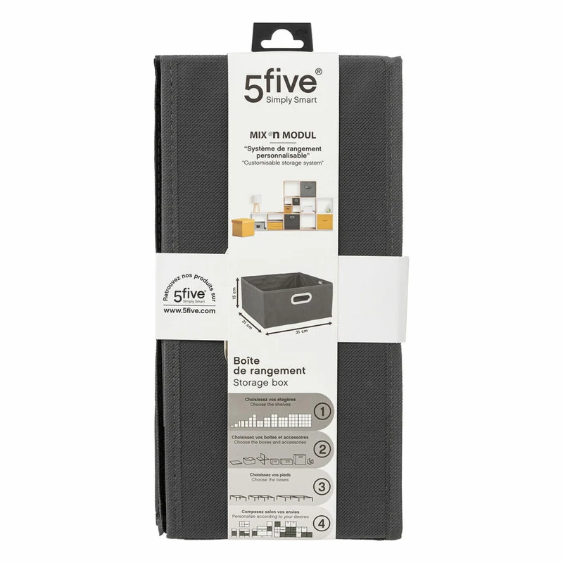 5five Simply Smart Aufbewahrungskorb Mix N Modul, Pappe, PP-Kunststoff, Anthrazitgrau, 31 x 15 cm, 138886A