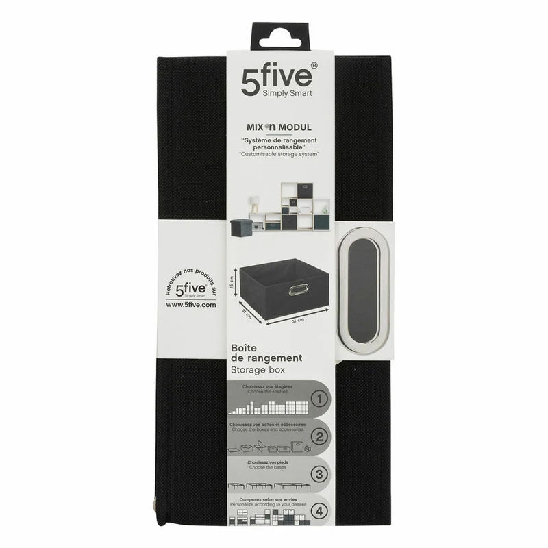 5five Simply Smart Aufbewahrungskorb Mix N Modul, Pappe, PP-Kunststoff, Schwarz, 31 x 15 cm, 138886J