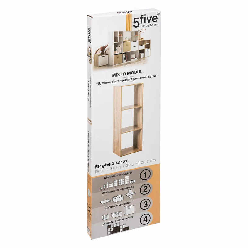 5five Simply Smart Regal Mix N Modul 3x1 Eiche-Optik, Holzspahn, Beige, 100.5 x 34.5 cm, 138907
