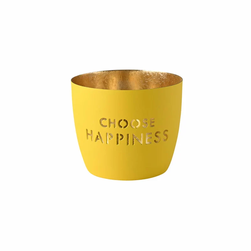 Gift Company Windlicht Madras Choose happiness M, Teelichthalter, Kerzenhalter, Eisen, Gelb / Gold, H 8.5 cm, 1171904010