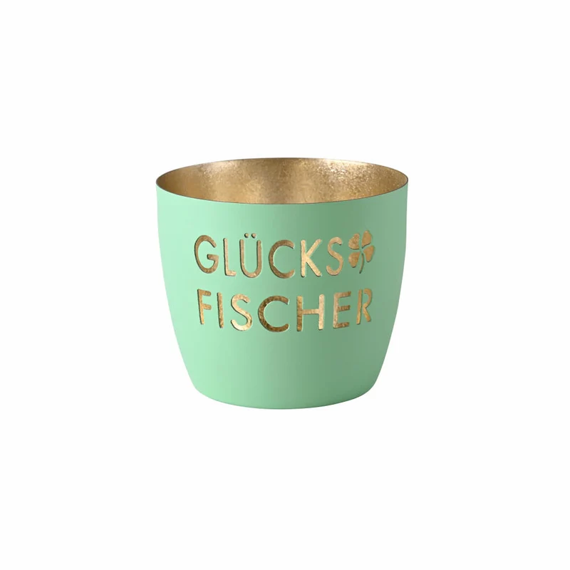 Gift Company Windlicht Madras Glücksfischer M, Teelichthalter, Kerzenhalter, Eisen, aqua / Gold, H 8.5 cm, 1172604030