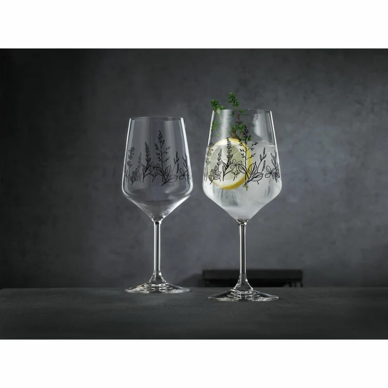Nachtmann Tattoo Wein/Spritzglas Botanical Black, 2er Set, Weinglas, Longdrinkglas, Kristallglas, 630 ml, 105723