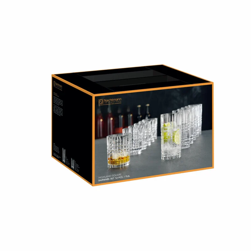 Nachtmann Highland Square Becher Set, 12-tlg., Tumbler, Longdrinkglas, Trinkglas, Kristallglas, 101754