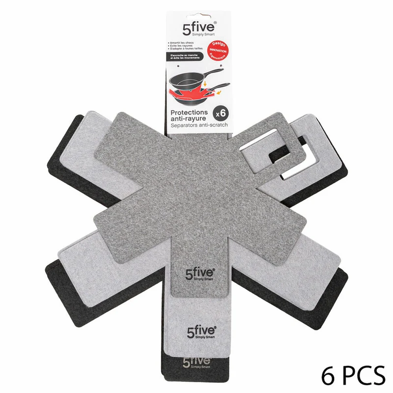 5five Simply Smart Pfannenschoner 6er-Set, Kratzschutz, 100% Polyester, Grau, 179731