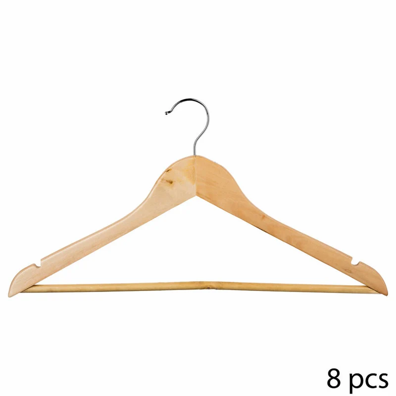 5five Simply Smart Kleiderbügel 8er Set mit Querstange, Eucalyptusholz, Stahl, Beige, 151505