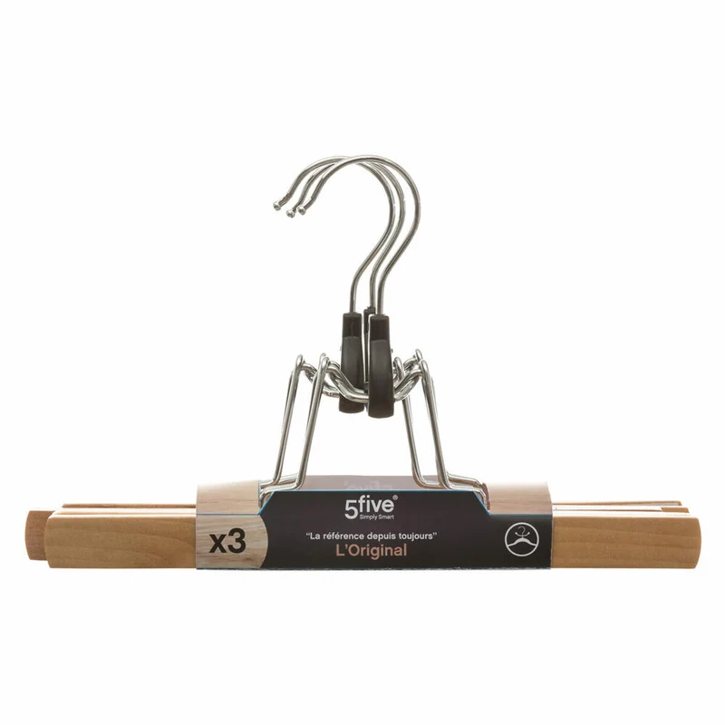 5five Simply Smart 3 Kleiderbügel mit Holzklammern , Holz, Stahl, Beige, 151514