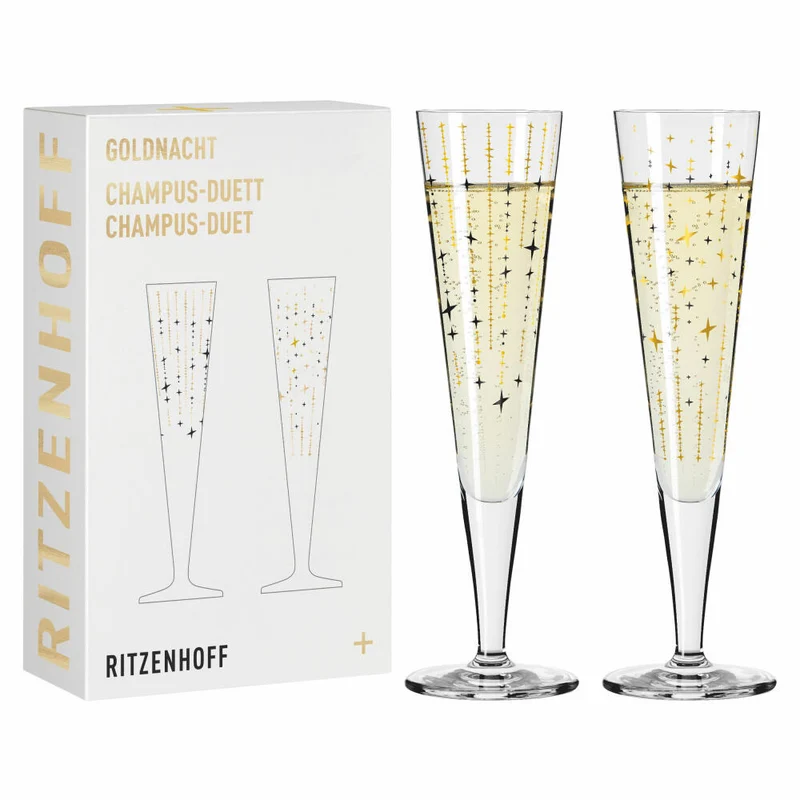 Ritzenhoff Champusglas 2er Set Goldnacht Champus Duett, Kristallglas, 205 ml, R-6031008