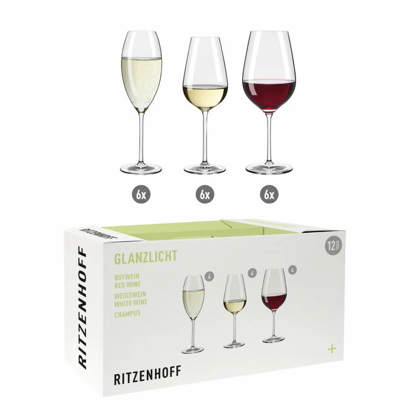 Ritzenhoff Wein- und Sektglas-Set 12-tlg. Glanzlicht, Kristallglas, 609 ml, R-6291001