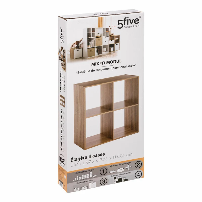 5five Simply Smart Regal Mix N Modul 2x2 Eiche-Optik, Holzspahn, Beige, 67.5 x 67.5 cm, 138908