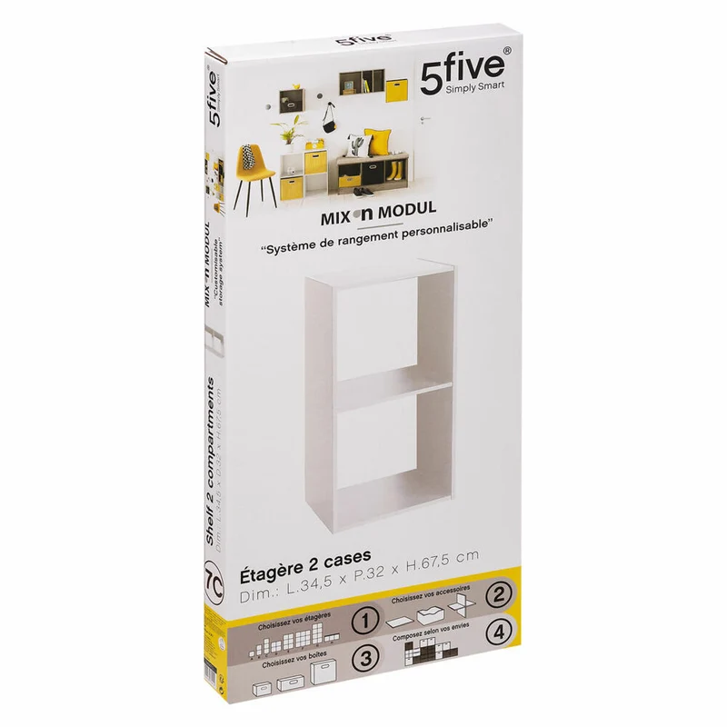 5five Simply Smart Regal Mix N Modul 2x1, Holzspahn, Weiß, 34.5 x 67.5 cm, 138967C