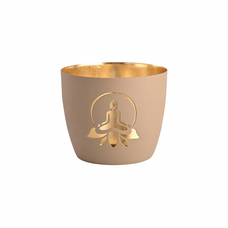 Gift Company Windlicht Madras Lotus Yoga Silhouette M, Teelichthalter, Kerzenhalter, Eisen, sandstone / Gold, H 8.5 cm, 1145104029