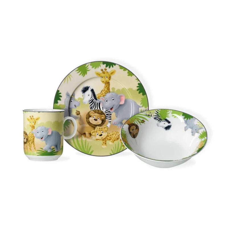 Ritzenhoff & Breker Tiere Kinderset Afrikatiere, 3-tlg., Becher, Schale, Teller, Geschirr, Kinder, Porzellan, 427806