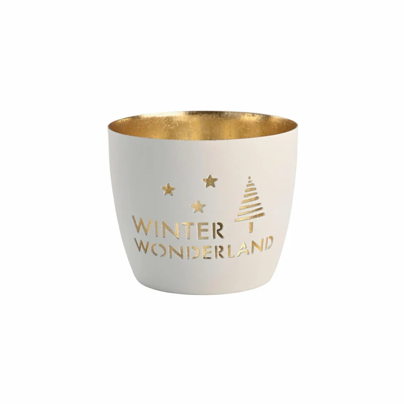 Gift Company Windlicht Madras Winter Wonderland M, Teelichthalter, Kerzenhalter, Eisen, weiß / Gold, H 8.5 cm, 1145404001