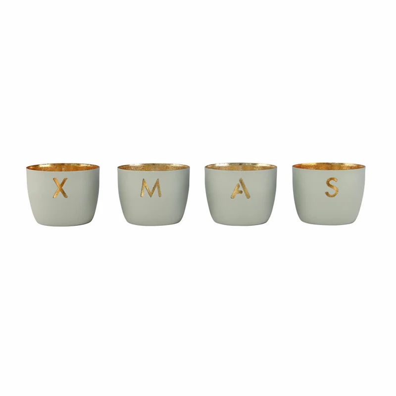 Gift Company Windlicht Madras Xmas XS, 4er Set, Teelichthalter, Kerzenhalter, Eisen, Flannel, H 4.5 cm, 1171502030