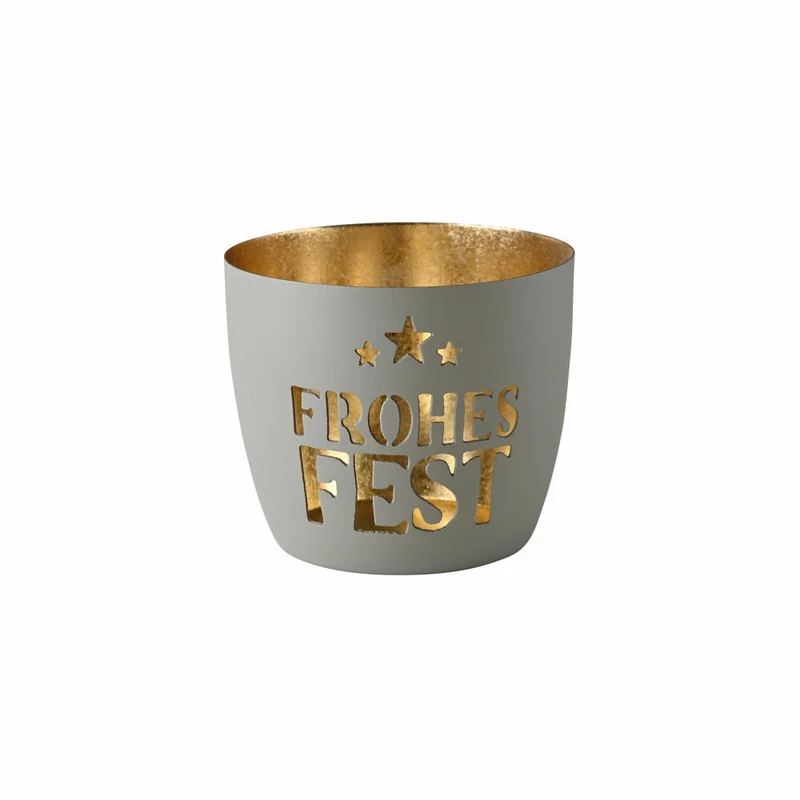 Gift Company Windlicht Madras Frohes Fest M, Teelichthalter, Kerzenhalter, Eisen, Flannel / Gold, H 8.5 cm, 1171704030