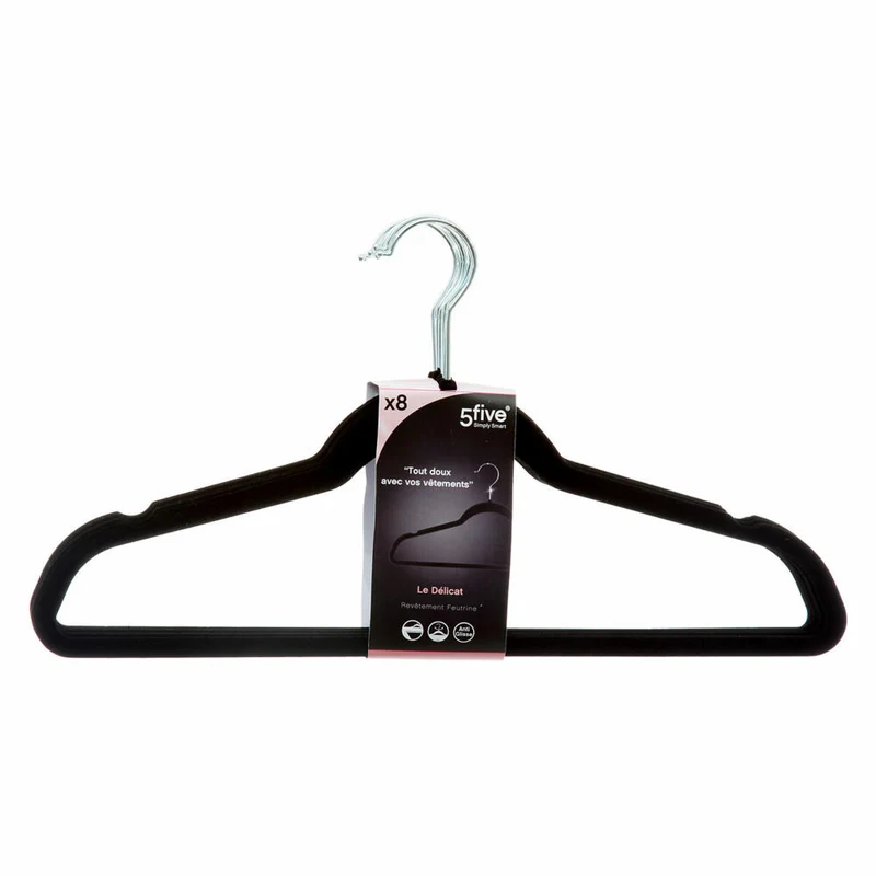 5five Simply Smart Kleiderbügel 8er Set mit Filzüberzug, ABS, Stahl, Filz, Schwarz, 151525