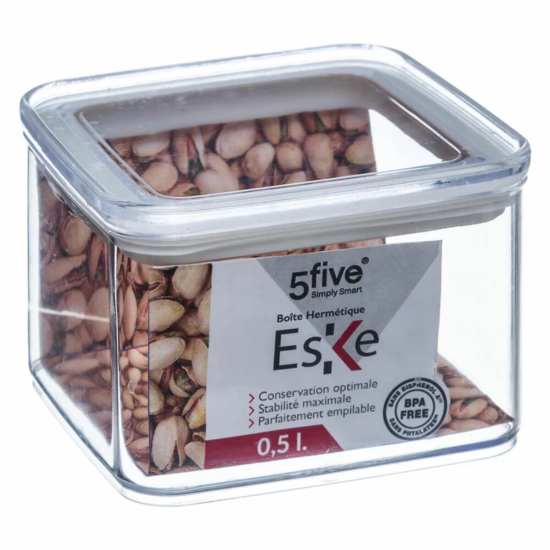 5five Simply Smart Stapelbare Vorratsdose Eske, PS-Kunststoff, Silikon, Transparent, 0.5 L, 152040