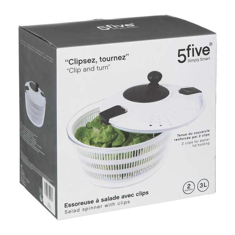 5five Simply Smart Salatschleuder Clip-On, PP-Kunststoff, Weiß, 3 Liter, 154748003