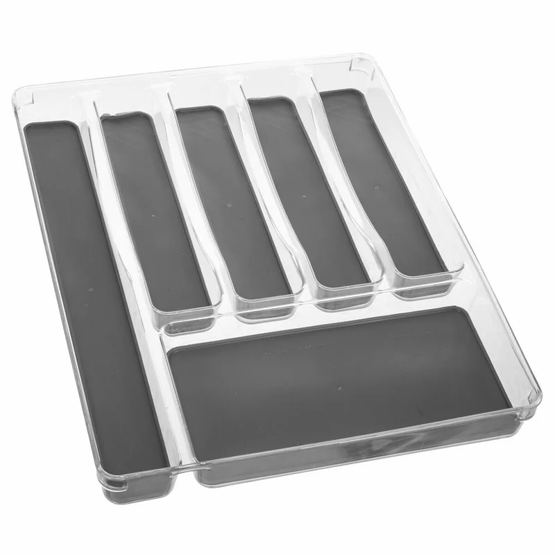 5five Simply Smart Besteckkasten Tidy Smart mit 6 Fächern, PET-Kunststoff, TPE, Grau, 40 x 32 cm, 146501