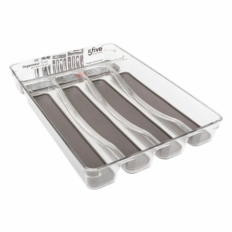 5five Simply Smart Besteckkasten Tidy Smart mit 5 Fächern, PET-Kunststoff, TPE, Grau, 32.5 x 23 cm, 146502