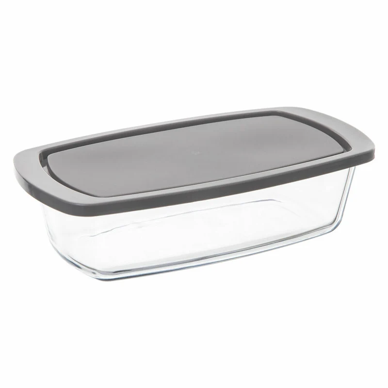 5five Simply Smart Backform KeepEat mit Deckel, Ofenform, Borosilikatglas, PP-Kunststoff, Transparent, Grau, 27 x 14 cm, 151117