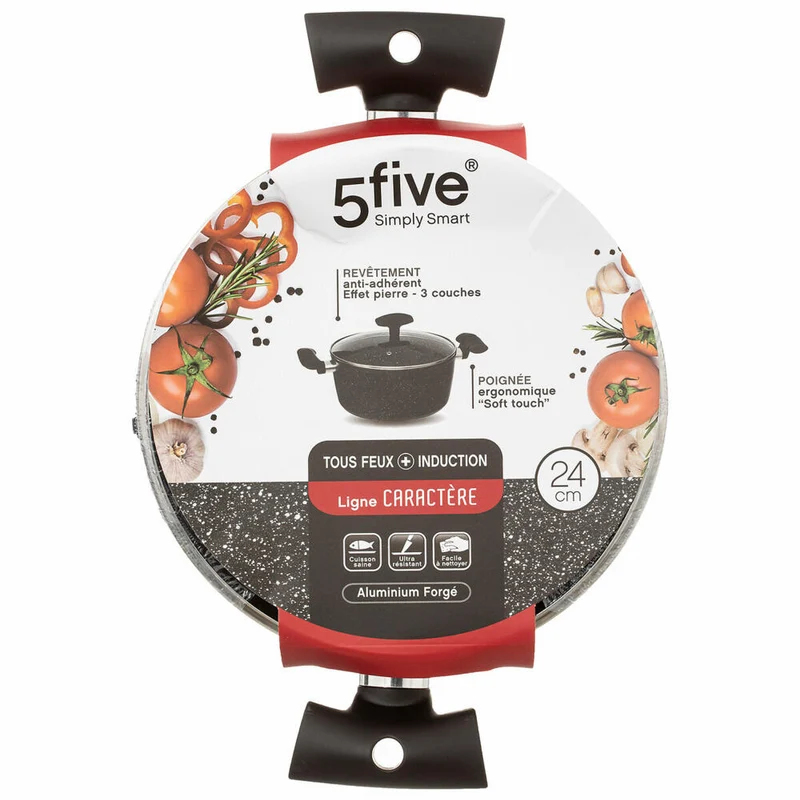5five Simply Smart Kasserolle Caractere mit Deckel, Kochtopf, Aluminium, Kunststoff, Glas, Schwarz, 24 cm, 111008