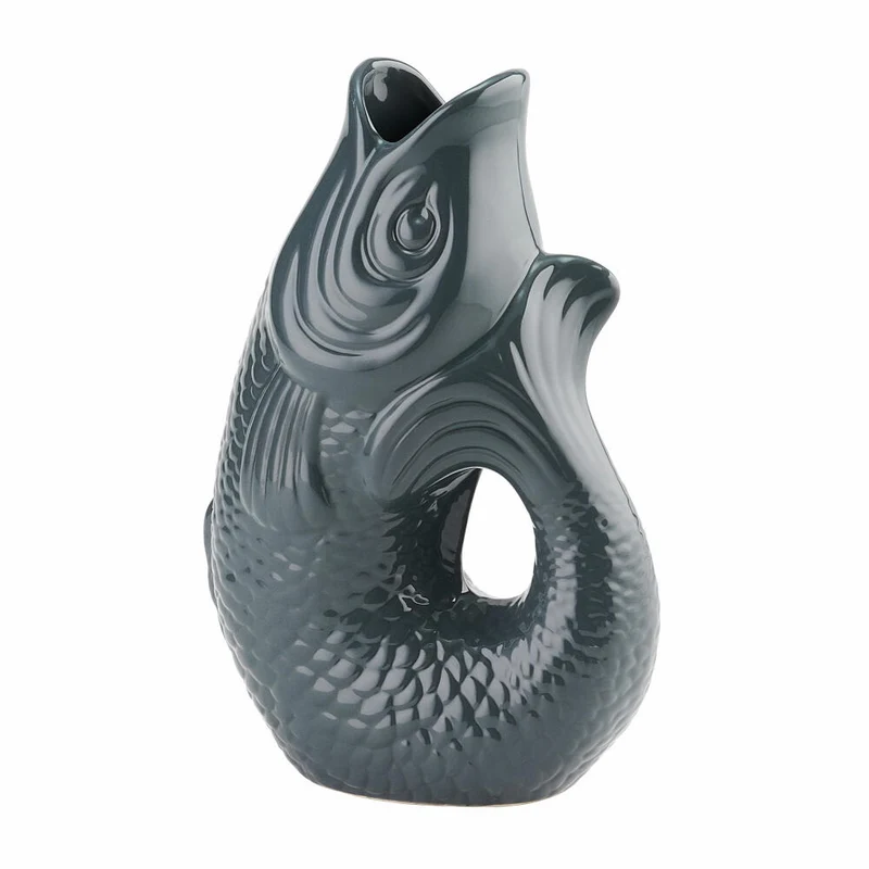 Gift Company Vase Monsieur Carafon L, Dekovase in Fisch-Form, Steingut, Grau, 31cm, 1087405004