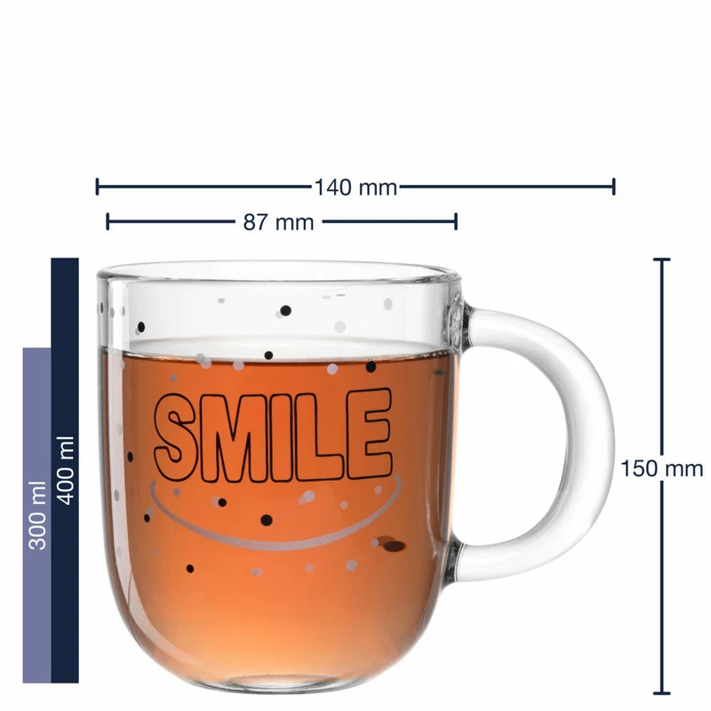 Leonardo Tasse Ufficio Smile, Kaffeetasse, Becher, Glastasse, Kalk-Natron-Glas, 400 ml, 047080