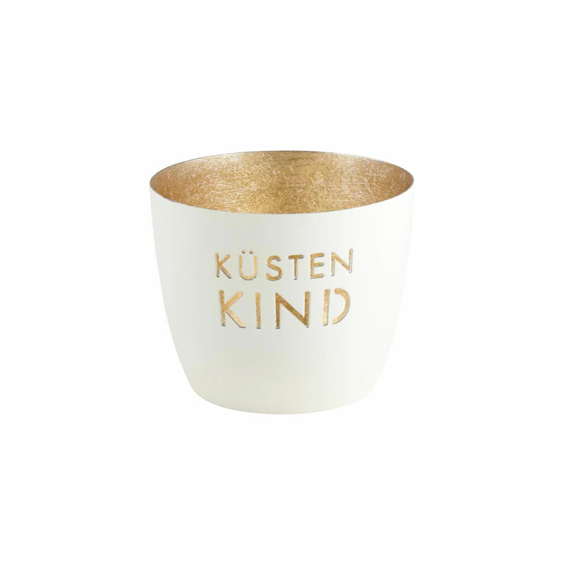 Gift Company Windlicht Madras Küstenkind M, Teelichthalter, Kerzenhalter, Eisen, weiß / Gold, H 8.5 cm, 1099904001
