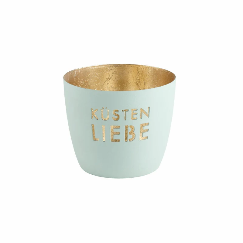 Gift Company Windlicht Madras Küstenliebe M, Teelichthalter, Kerzenhalter, Eisen, Eisblau / Gold, H 8.5 cm, 1100004009