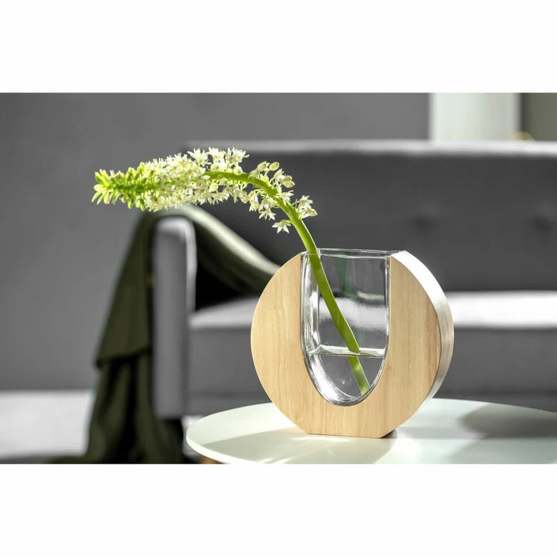 Leonardo Vase Legno, Dekovase, Blumenvase, Tischvase, Glas / Holz, H 19 cm, 025645