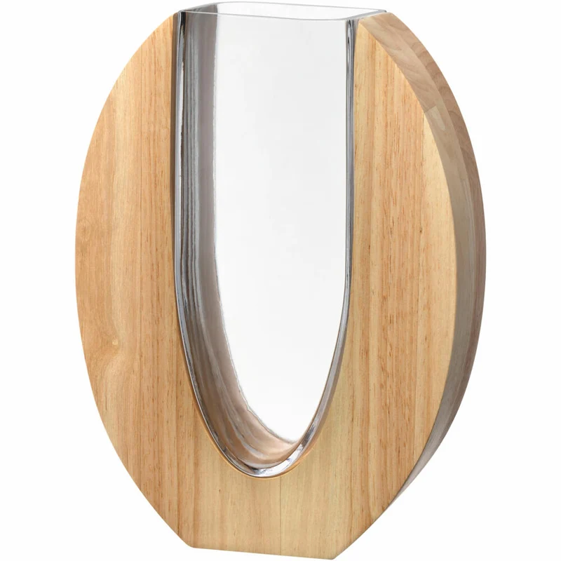 Leonardo Vase Legno, Dekovase, Blumenvase, Tischvase, Glas / Holz, H 28 cm, 025655