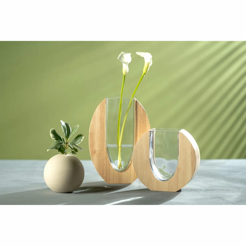 Leonardo Vase Legno, Dekovase, Blumenvase, Tischvase, Glas / Holz, H 28 cm, 025655