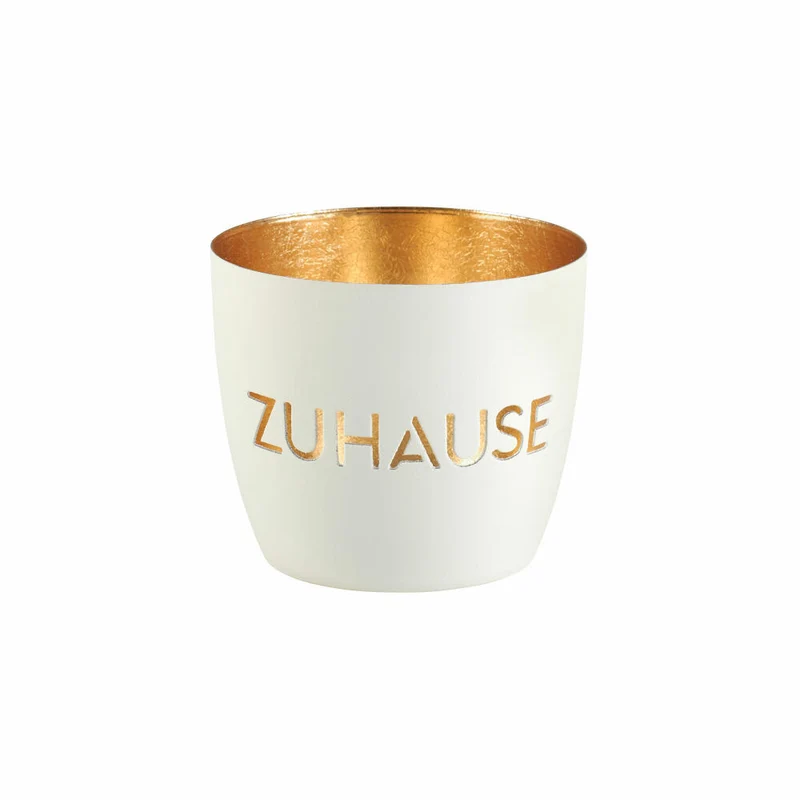 Gift Company Windlicht Madras Zuhause M, Teelichthalter, Kerzenhalter, Eisen, weiß / Gold, H 8.5 cm, 1121104001