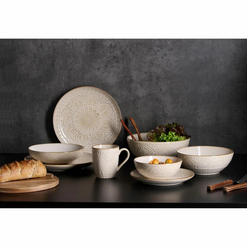 Ritzenhoff & Breker Omara Frühstücks-Set, 12-tlg., Geschirr-Set, Frühstücksservice, Service, Steingut, Beige, 747171