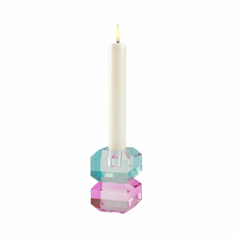 Gift Company Kerzenhalter Sari Eckig, Kerzenständer, Kristallglas, Blau / Rosa, H 9 cm, 1127701009