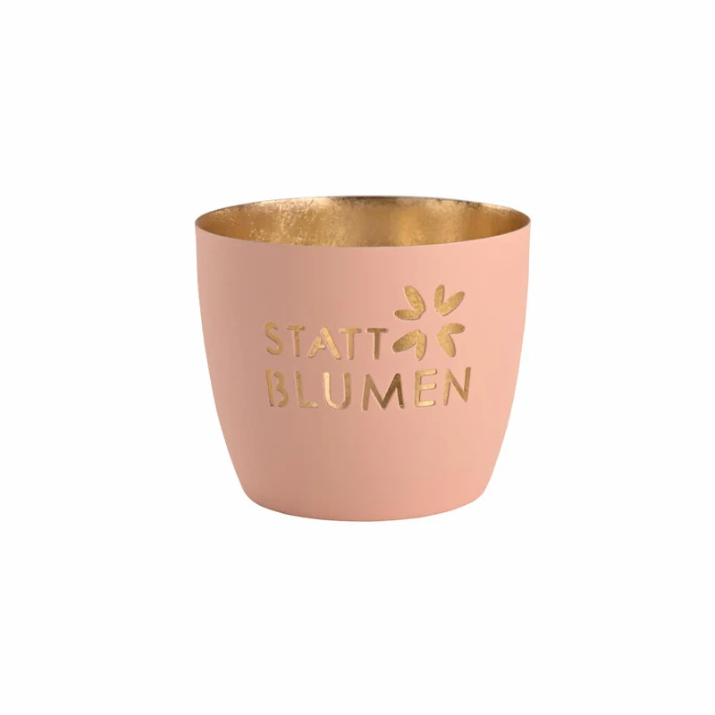 Gift Company Windlicht Madras Statt Blumen M, Teelichthalter, Kerzenhalter, Eisen, Pastellrosa / Gold, H 8.5 cm, 1145604076