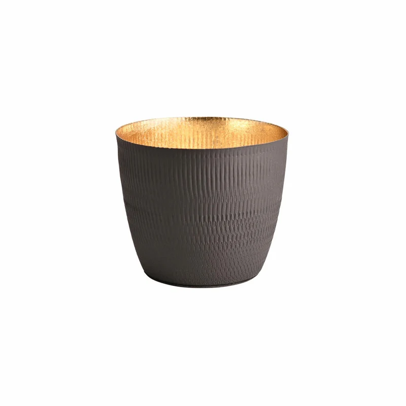 Gift Company Windlicht Madras M, Teelichthalter, Kerzenhalter, Eisen Struktur matt, Schwarz / Gold, H 8.5 cm, 1148904002
