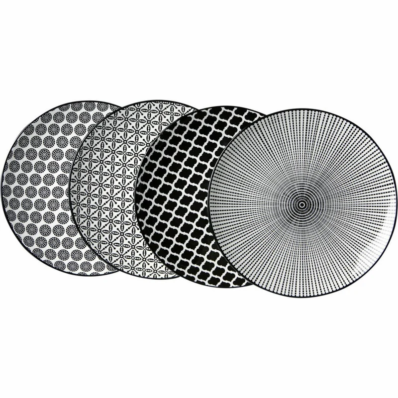 Ritzenhoff & Breker Takeo Teller, 4-tlg., Speiseteller, Essteller, Porzellan, Schwarz, Ø 26.5 cm, 47431