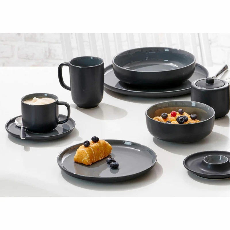 Ritzenhoff & Breker Jasper Tafelservice, 8-tlg., Geschirrset, Service, Steinzeug, Schwarz, 316612