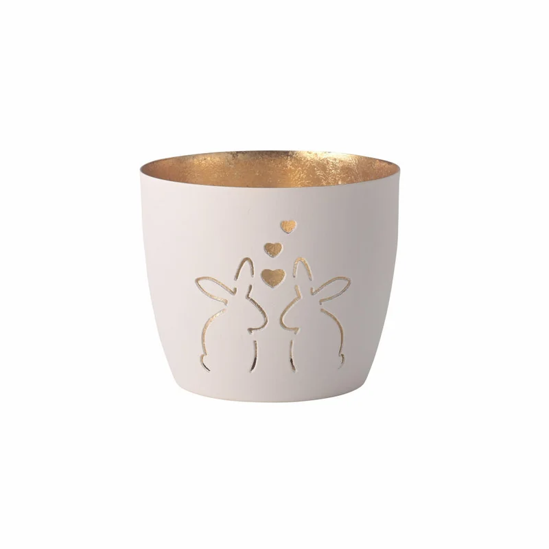 Gift Company Windlicht Madras Hasen M, Teelichthalter, Kerzenhalter, Eisen, Weiß / Gold, H 8.5 cm, 1156004001
